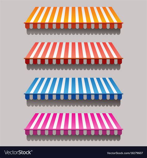 Set Striped Awnings For Shop And Marketplace Vector Image