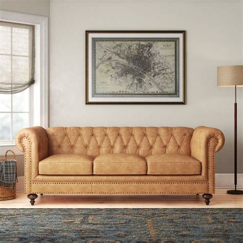 Pepperell 95 Genuine Leather Chesterfield Rolled Arm Sofa And Reviews