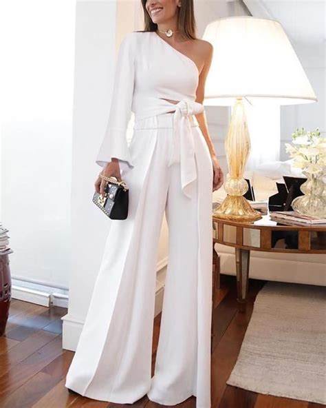 One Shoulder Sexy Solid Bandage Hollow Out Pants Set Elegant Suit Fashion Lace Up Trousers