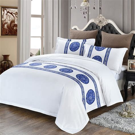 Luxury Royal Blue And White Striped And Polka Dot Print Hotel Style Stylish 100 Egyptian Cotton
