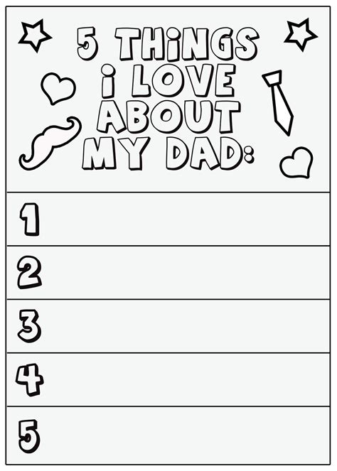 FREE printable Father’s Day Card 5 Things I Love About My Dad – Mr Gift blog