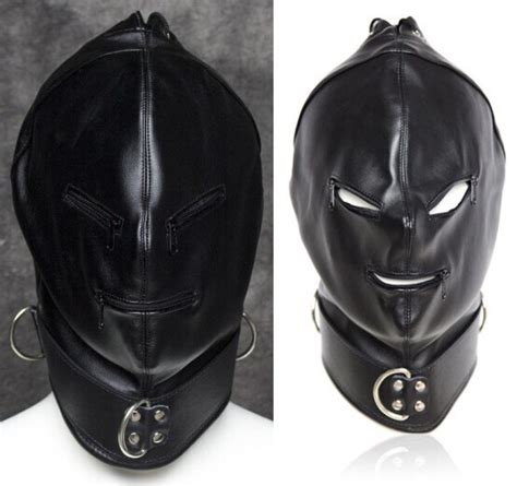 Sex Zipper Mask Fake Leather Full Head Restraints Hood Women Men Bow