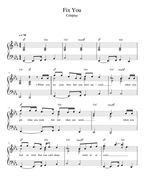 When you get what you want but not what you need. Fix You - Coldplay sheet music for Piano download free in ...