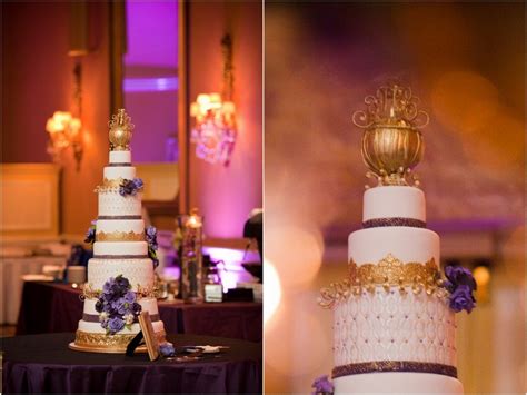 Elegant Gold Purple Wedding Cake