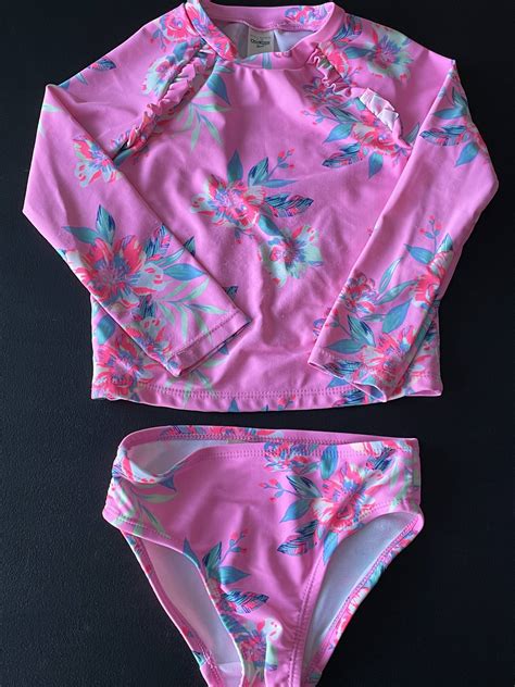 3t Girls Rash Guard Swimsuit Light Pink Floral Print