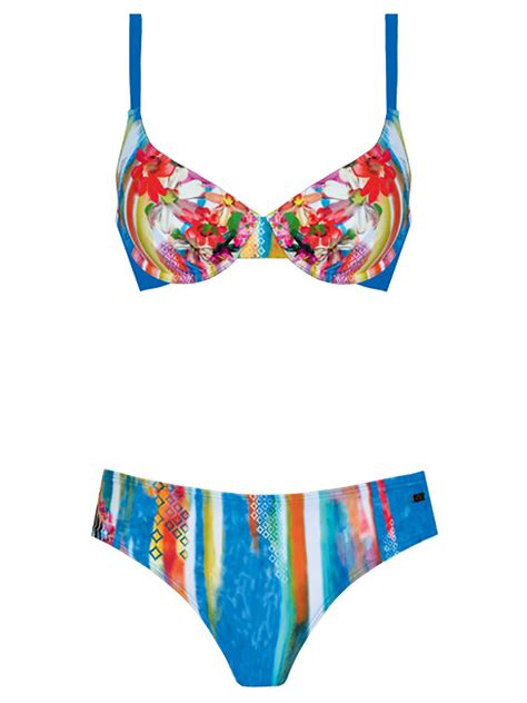 Naturana Blue Tropical Print Underwired Bikini Set Size
