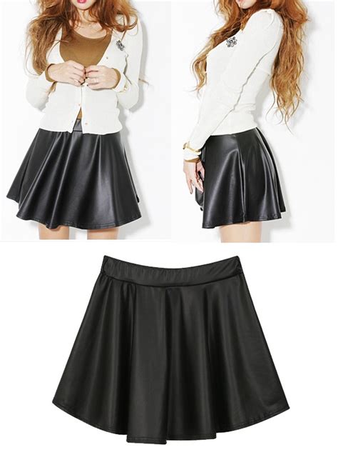 high waisted faux leather skater flared gangnam style mini skirt black xs s m ebay