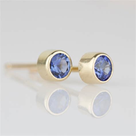Solid K Gold Natural Ceylon Blue Sapphire Stud Earrings Etsy