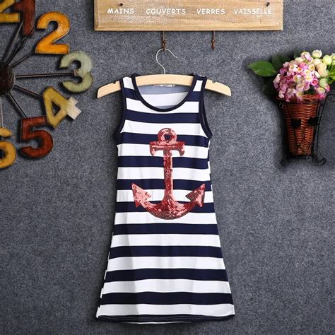 Casual Summer Kids Baby Girls Toddlers Sleeveless Anchors Striped Long