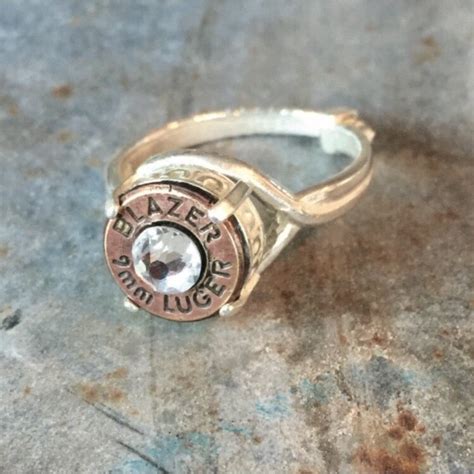 Bullet Casing Ring W Crystal ~ Silver