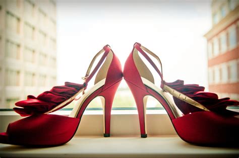 Red Bridal Shoes With Ribbon Accents