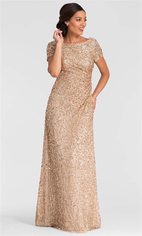 Adrianna Papell Champagne Gold Sequin Mob Dress Mother Of The Bride