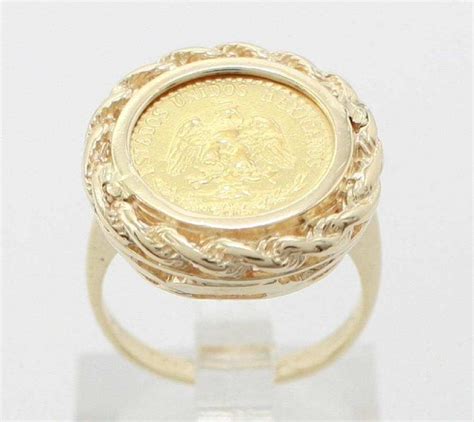 Gold Coin Rings For Womens Unique 14k Yellow Gold Bola Coin Ring With A