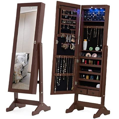 Mecor Mirror Jewelry Organizerled Standing Jewelry Armoire Cabinet