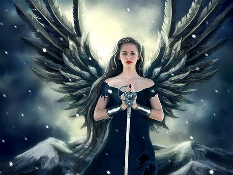1366x768px 720p Free Download Angel With Sword Female Wings Angel