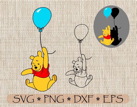 SVG PNG Winnie the Pooh Air Balloon Layered and Outline cut | Etsy