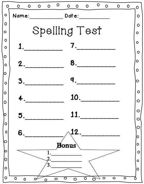 Spelling Test Paper Printable