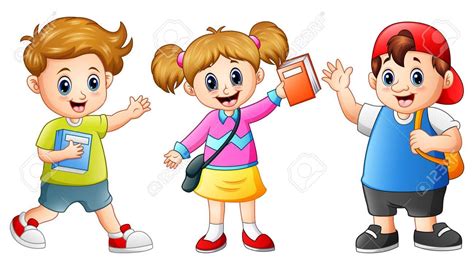 Vector Illustration Of Happy School Kids Cartoon Ad Happy