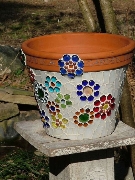 Mosaic Flower Pot Made From Stained Glass And Glass Beads Mosaic