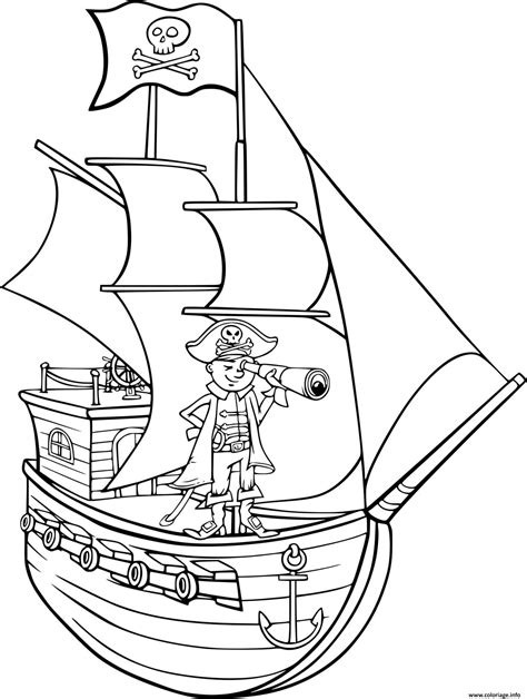 Coloriage Bateau Pirate Avec Son Capitaine