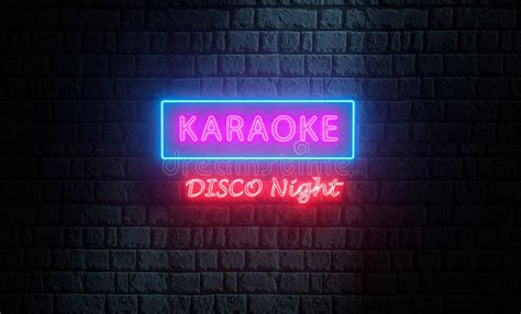 3d Karaoke Disco Night Illuminated Neon Sign On Brick Wall Outside Banner Signboard