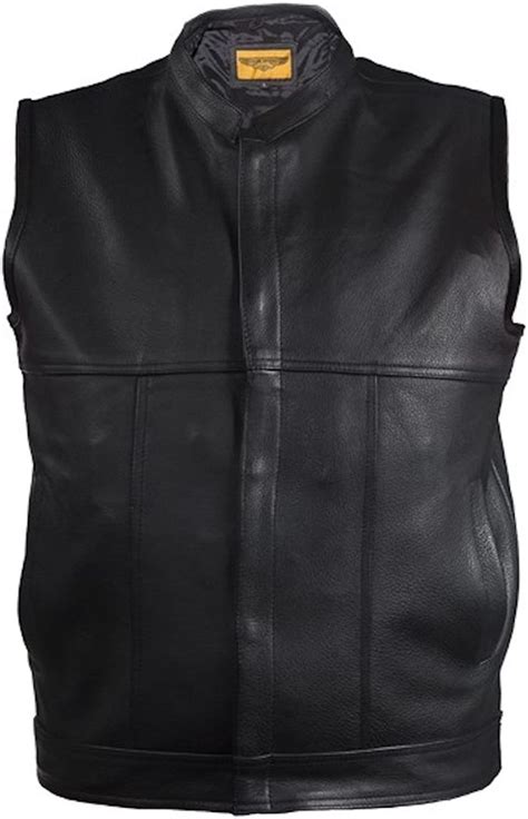 Mens Naked Leather Motorcycle Vest With Concealed Snaps Solid Back At