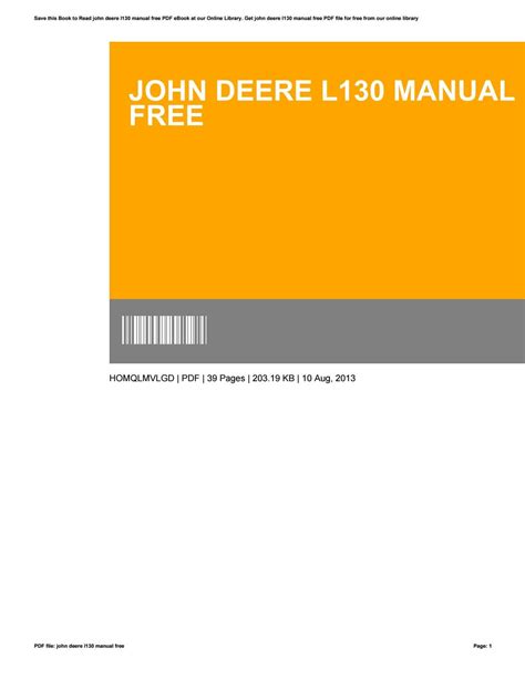 John Deere L130 Manual Free By Tasman34ermon Issuu