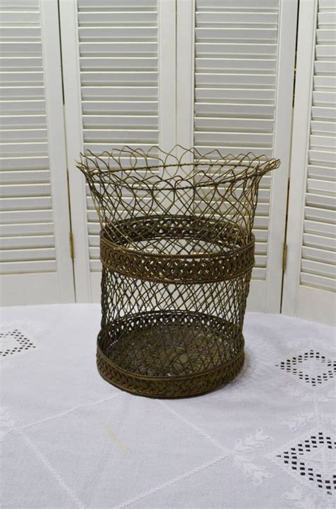 Vintage Brass Wire Basket Planter Large Wire Woven Container Metal
