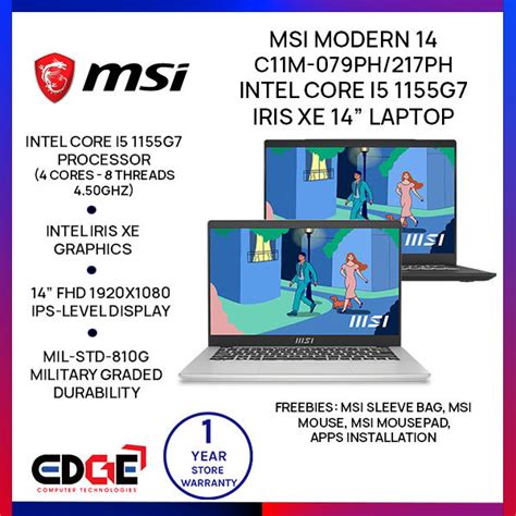 Edge Msi Modern 14 C11m 079ph217ph Intel Core I5 1155g7 Iris Xe