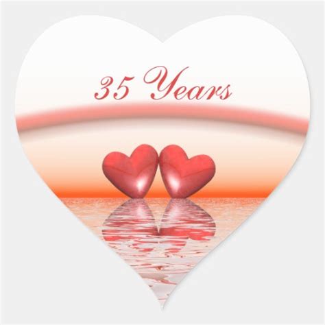 35th Anniversary Coral Hearts Heart Sticker Zazzle