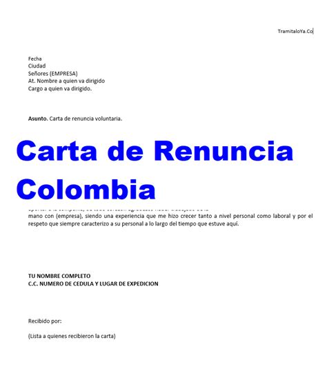 Modelo De Carta De Renuncia En Word Colombia Frameimage Org The Best