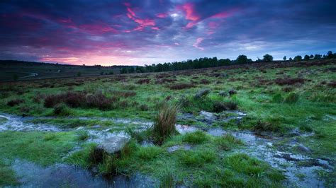 Wallpaper Uk England Derbyshire National Park Sunset Sky Clouds