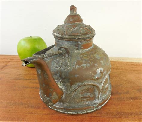 Vtg Old Rustic Copper Teapot Water Kettle Middle Eastern Turkish