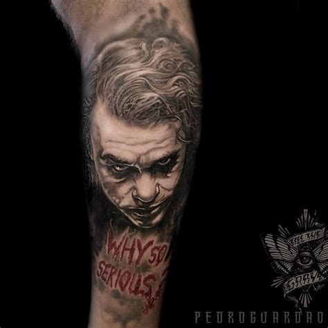 Colored heath ledger joker tattoo on full sleeve. Heath Ledger joker by Pedro Guardão: TattooNOW