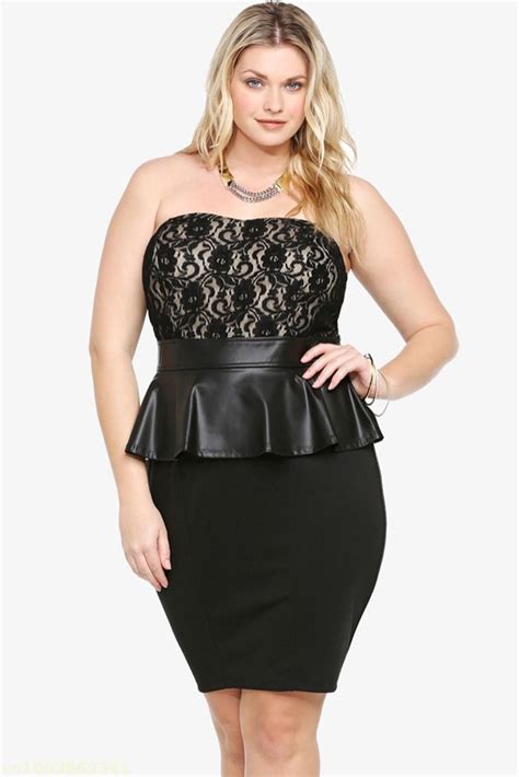 Plus Size Xxxl Black Lace And Leatherette Tube Peplum Bodycon Dress Women Summer Fat Dresses