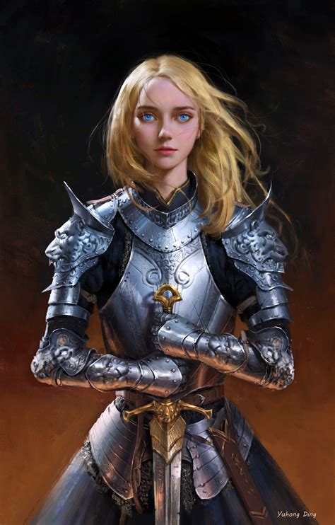 women blonde long hair warrior knight artwork armor sword fantasy art jeanne d arc