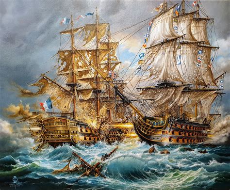 Battle Of Trafalgar Hms Victory Tall Ship Painting Naval Etsy Uk