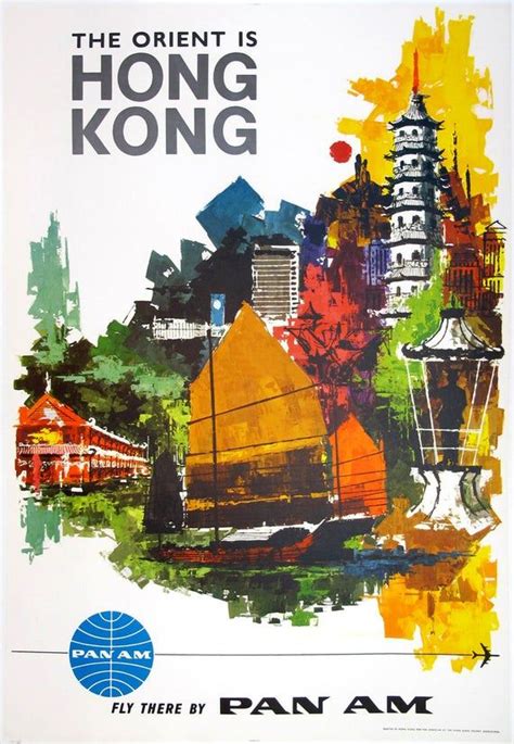 Reprint Of A Vintage Airline Travel Poster Hong Kong With Panam In