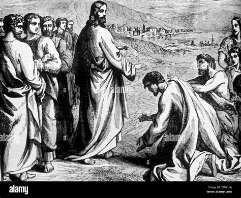 Lithograph Of Jesus Curing A Blind Man At Bethsaida Mark 822 25 Stock