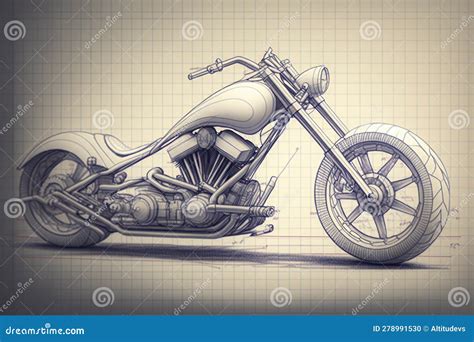 Rough Pencil Sketch Of Custom Chopper With Flared Fenders And High End
