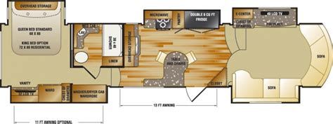 The floorplan of the 2020 horizon 40a featuring a double sink vanity,. RV Floor Plans | Cardinal and Montana Floor Plans