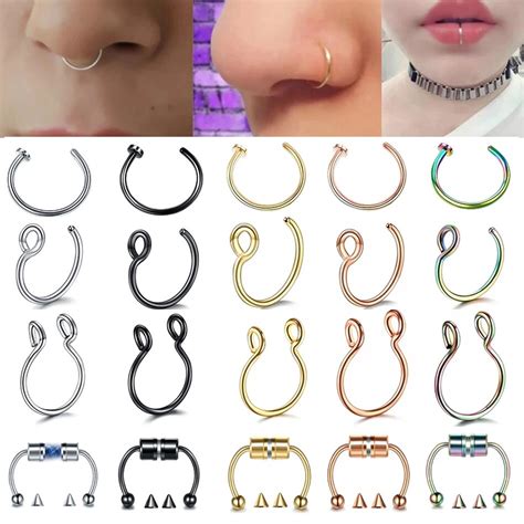 1pc stainless steel fake nose ring hoop septum rings c clip lip ring earring for women fake