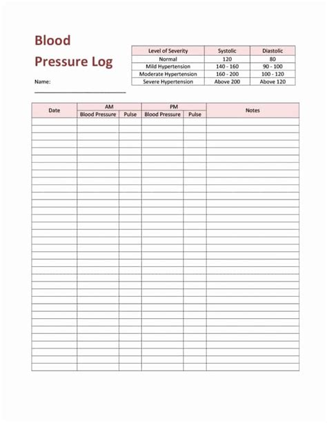 Blood Pressure Reading Log Sheet Printable Free Printable Worksheet