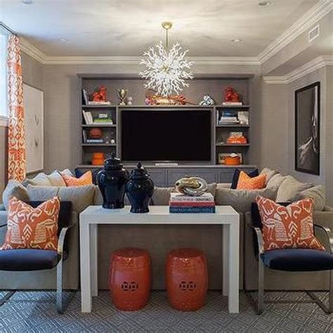 50 Orange And Blue Decor Inspirations Living Room Orange Basement