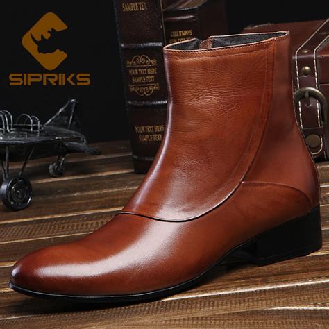 Sipriks Luxury Brown Short Boots Fashion Mens Zipper Boots Italian