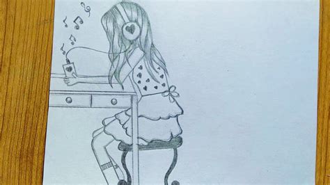 A Girl Listening Music Sketch Girl Sketch Step By Step