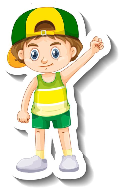 Little Boy Wearing Cap Cartoon Character Sticker 3430742 Vector Art At