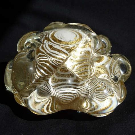 Barovier Toso Murano Gold Flecks Optic Swirl Italian Art Glass Sculptural Bowl At 1stdibs