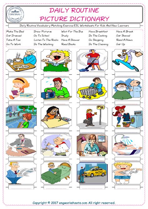 Daily Routine Vocabulary Matching Exercise Esl Worksheets For Kids And F02