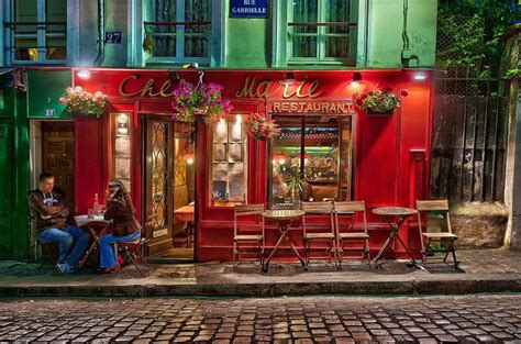 Montmartre At Night Restaurant Chez Marie Paris Davidgiralphoto